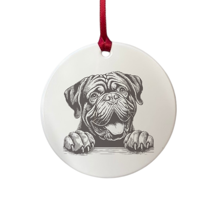 Personalised Dogue De Bordeaux Paws Engraved White Acrylic Decoration