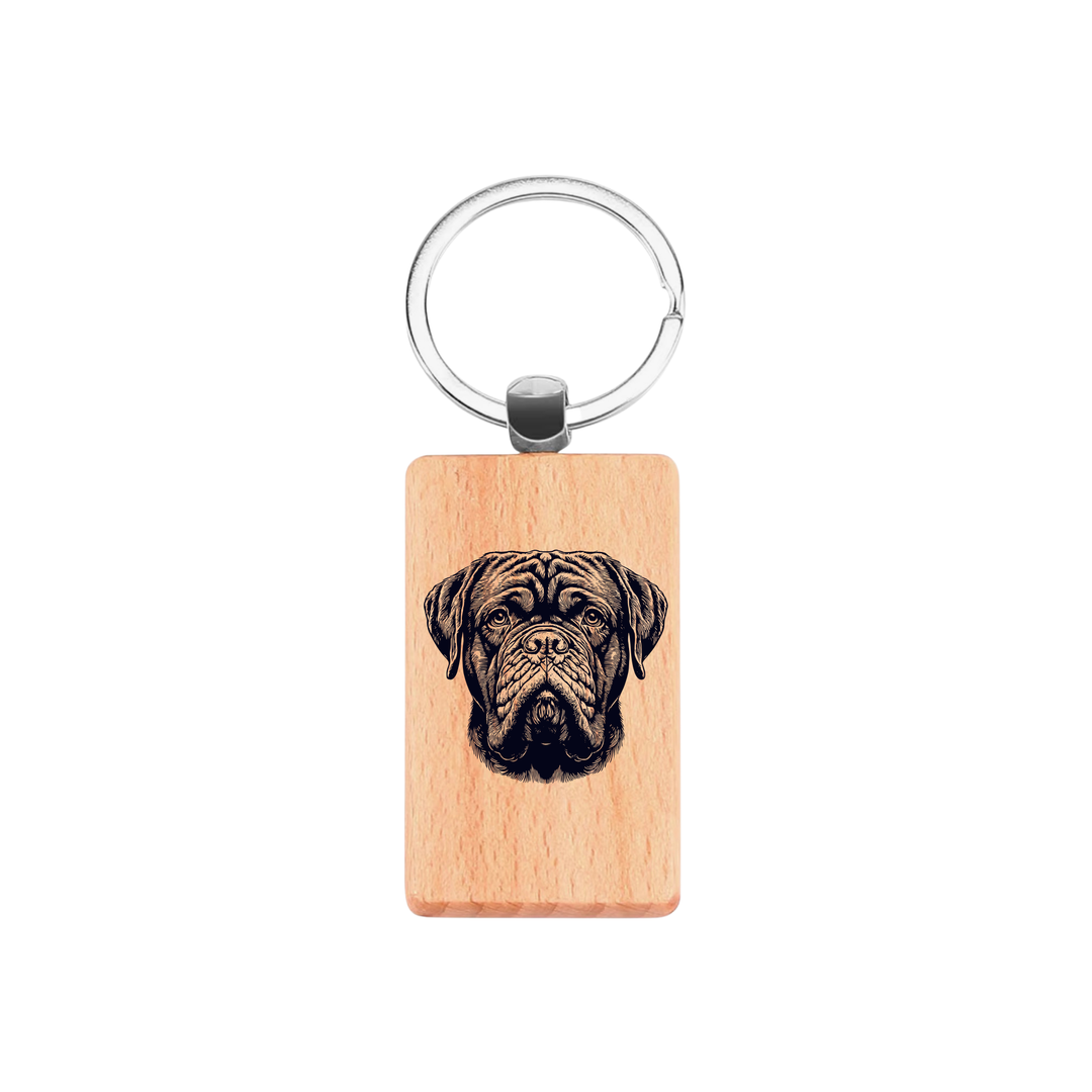 Dogue De Bordeaux Face Engraved Rectangle Wooden Keyring