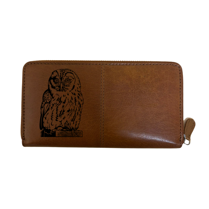 Owl Engraved Large Leather Purse