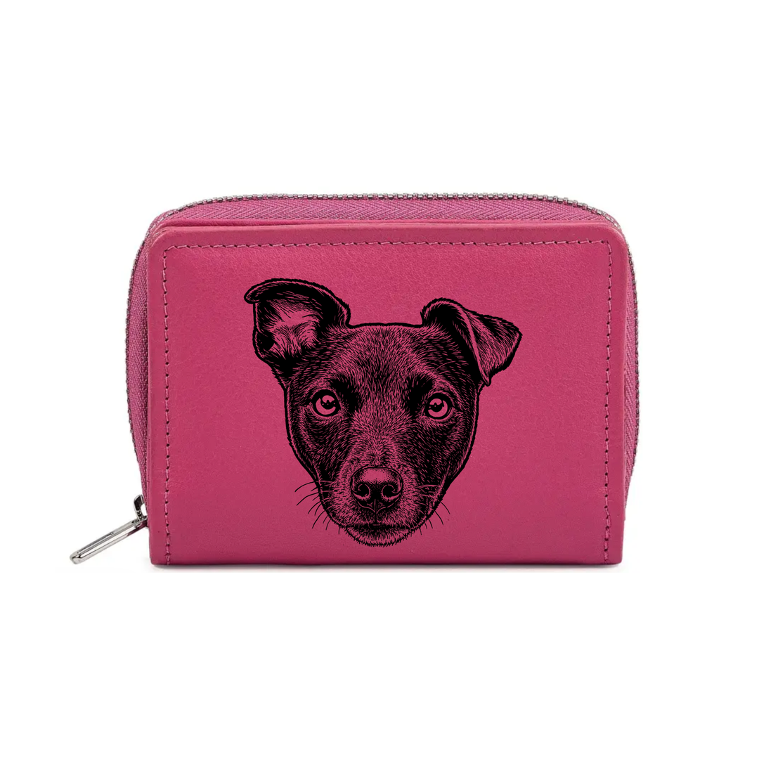 Patterdale Terrier Face Engraved Small Leather Purse (Green/Pink/Blue/Red)