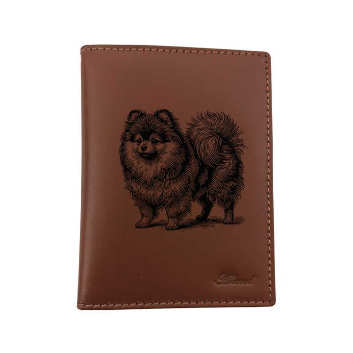 Pomeranian Standing Engraved Leather Passport Cover