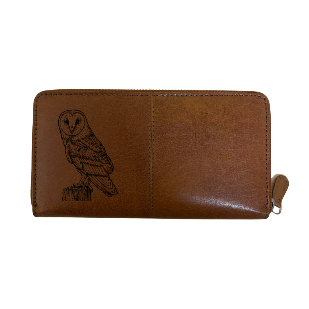 Barn Owl Engraved Large Leather Purse
