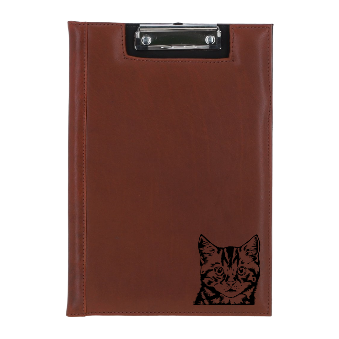 Tabby Cat Face Engraved Leather Clipboard