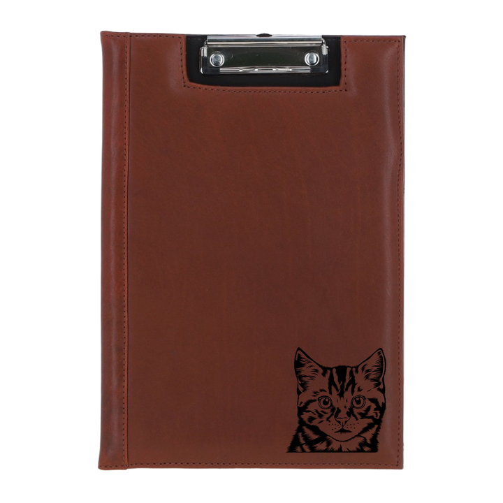 Tabby Cat Face Engraved Leather Clipboard