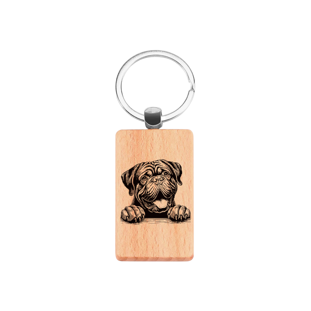Dogue De Bordeaux Paws Engraved Rectangle Wooden Keyring