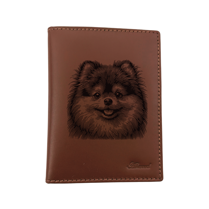 Pomeranian Face Engraved Leather Passport Cover