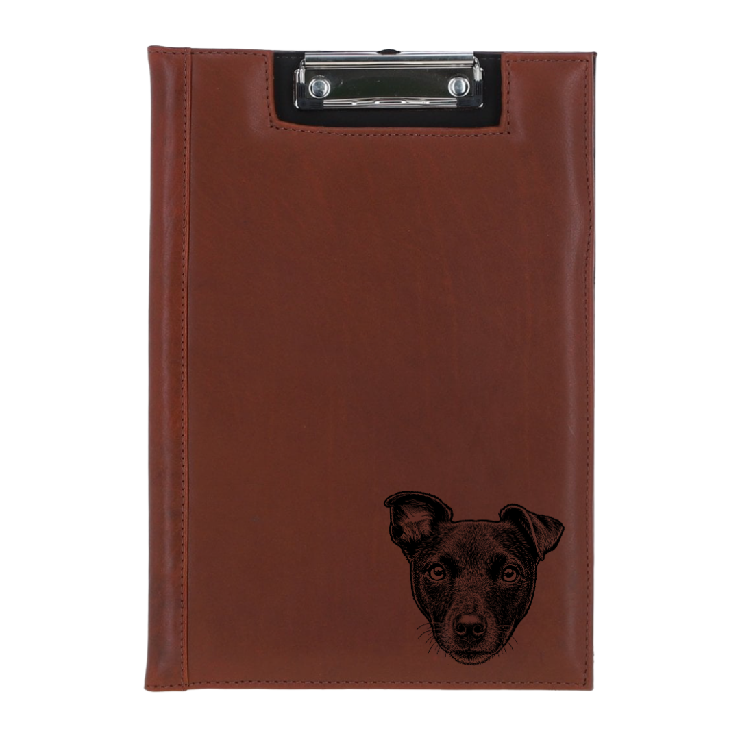 Patterdale Terrier Face Engraved Leather Clipboard
