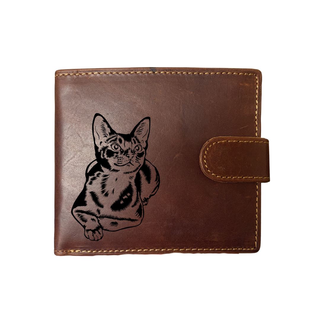 Personalised Abyssinian Cat Engraved Dark Tan Genuine Leather Wallet