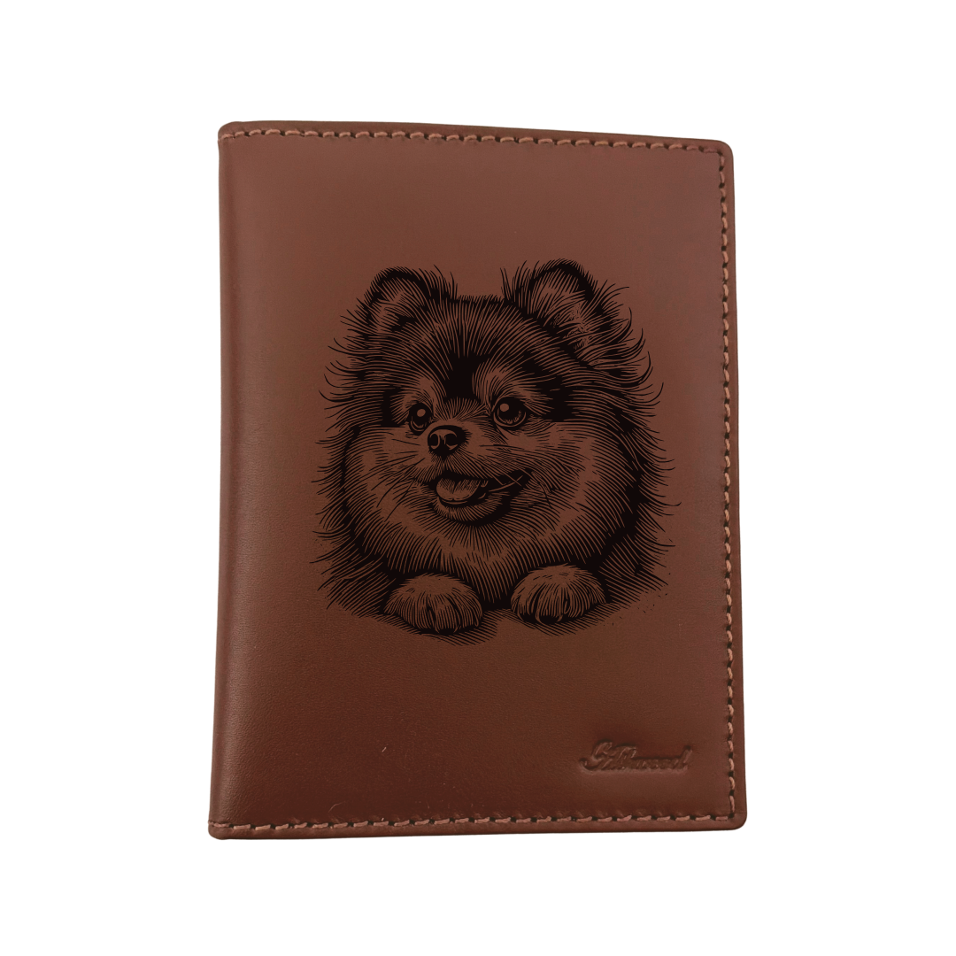 Pomeranian Paws Engraved Leather Passport Cover