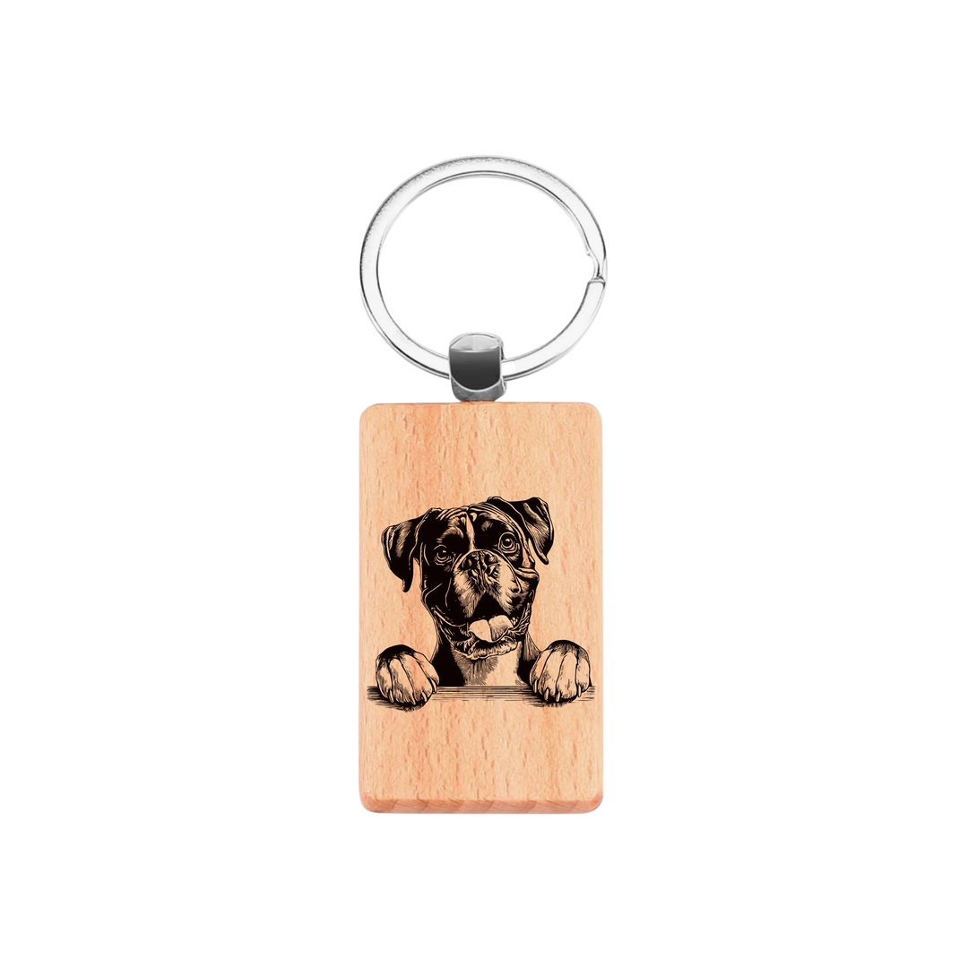 Boxer Paws Engraved Rectangle Wooden Keyring