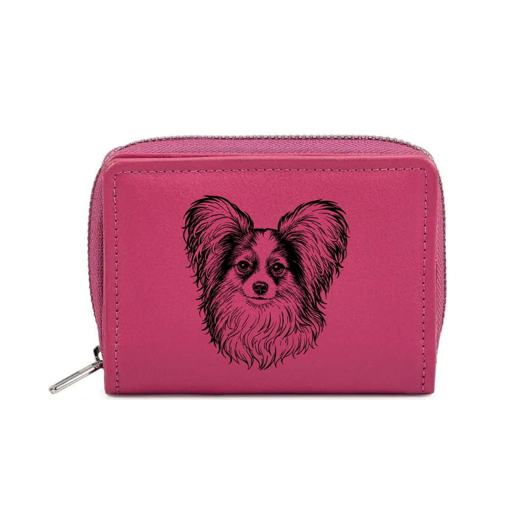 Papillon Face Engraved Small Leather Purse (Green/Pink/Blue/Red)