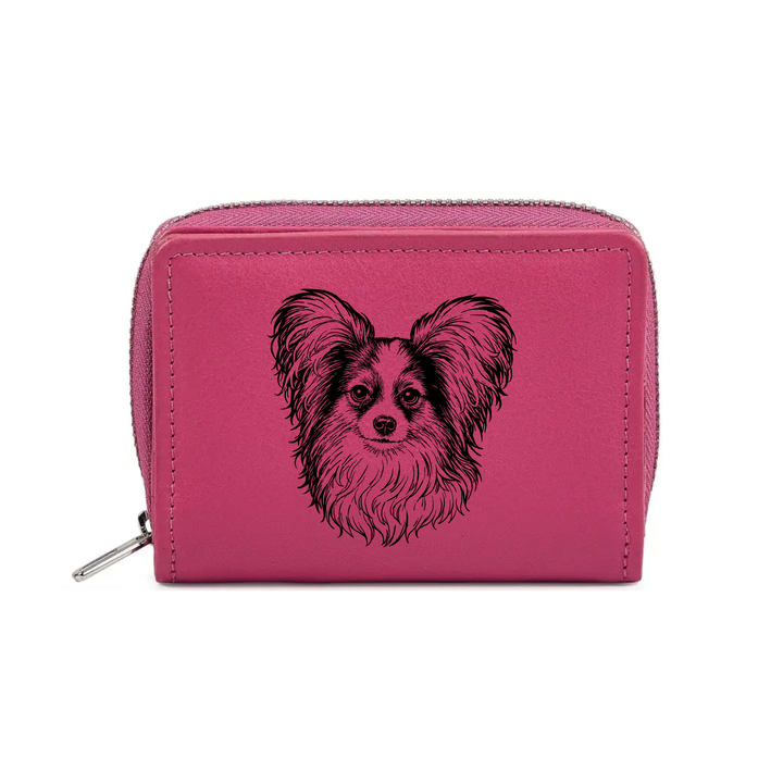 Papillon Face Engraved Small Leather Purse (Green/Pink/Blue/Red)