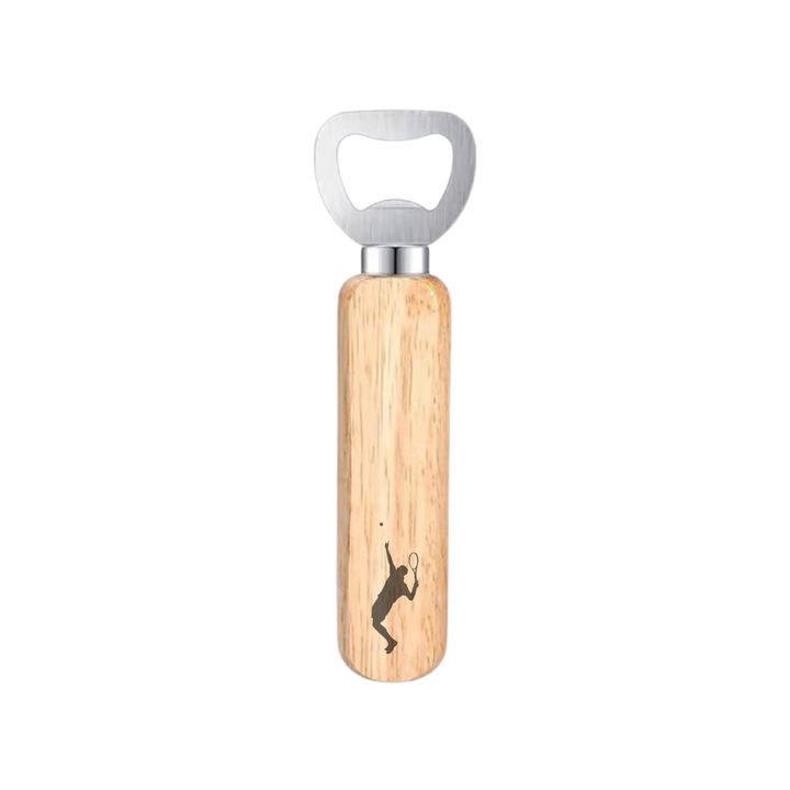 Male Tennis Player Engraved Wooden Bottle Opener