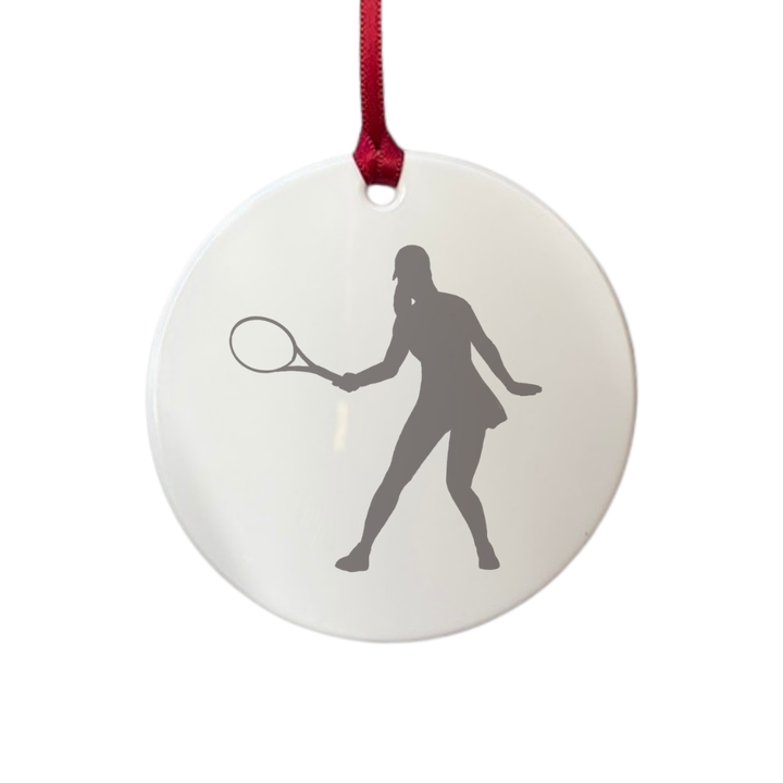 Personalised Female Tennis Player Sports Silhouette Engraved White Acrylic Decoration