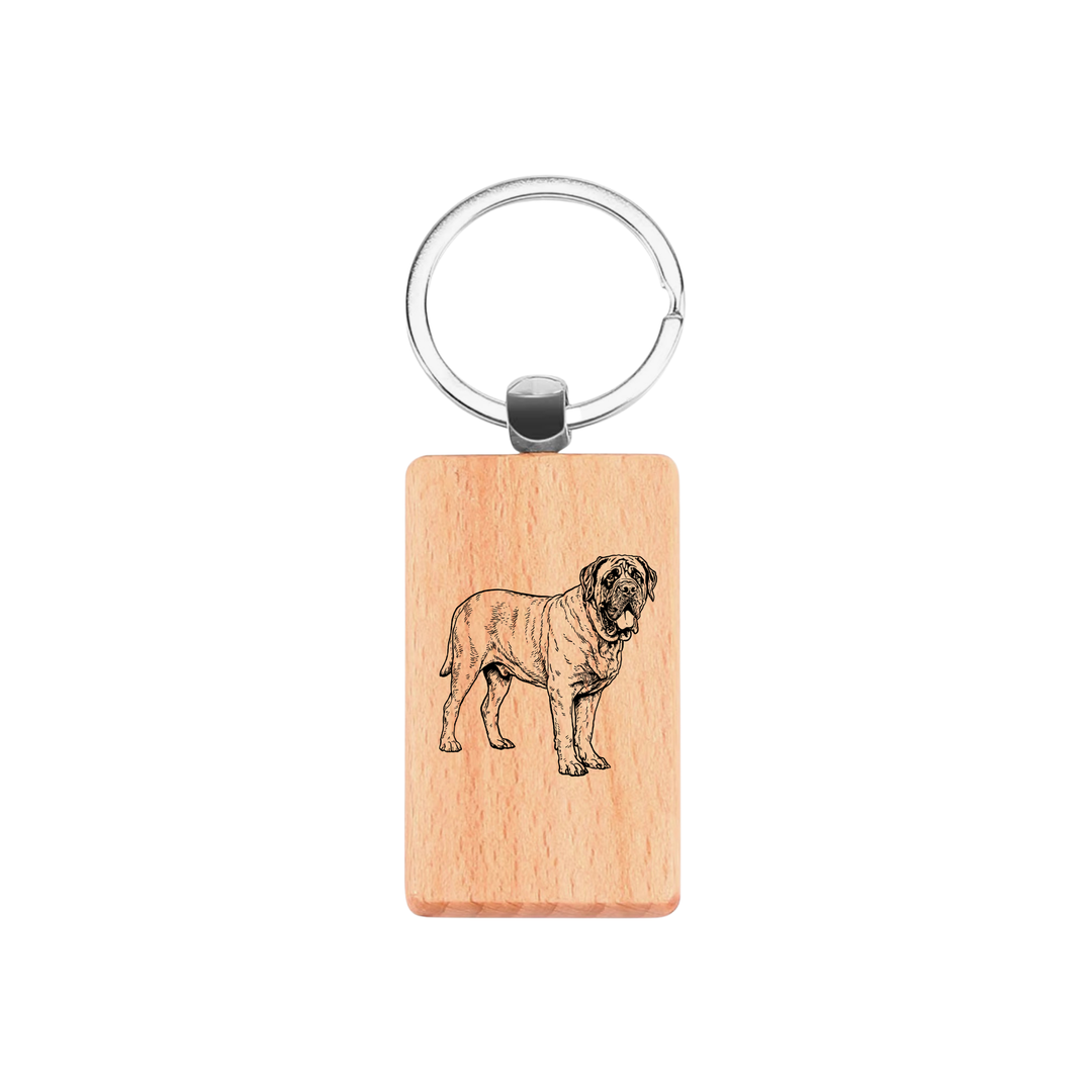 Mastiff Standing Engraved Rectangle Wooden Keyring