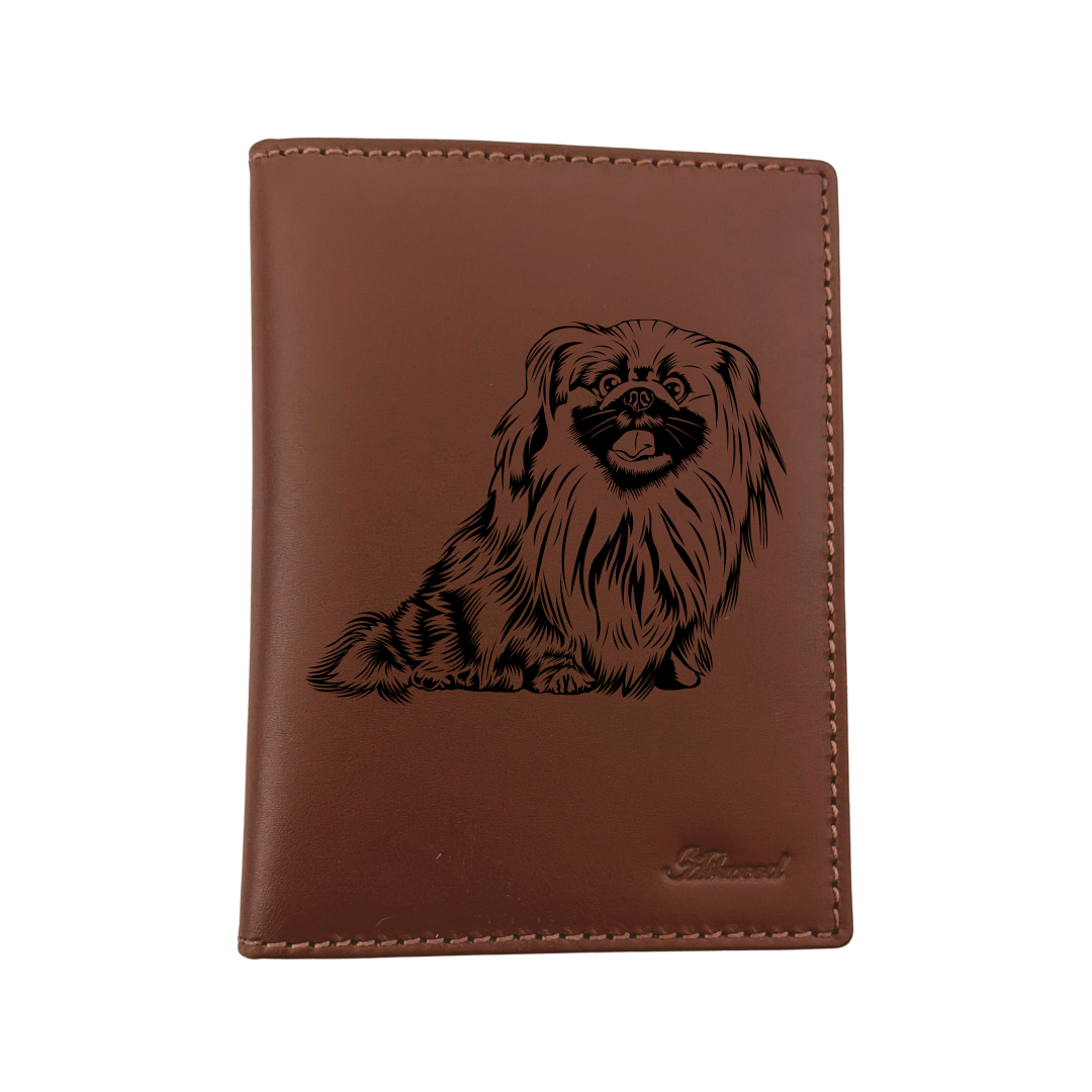 Pekingese Sitting Engraved Leather Passport Cover