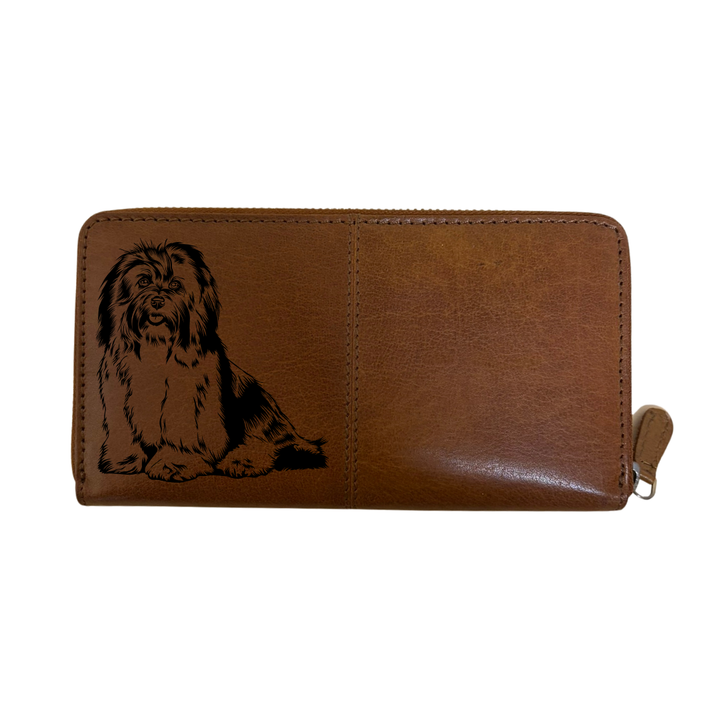 Havanese Sitting Engraved Large Leather Purse
