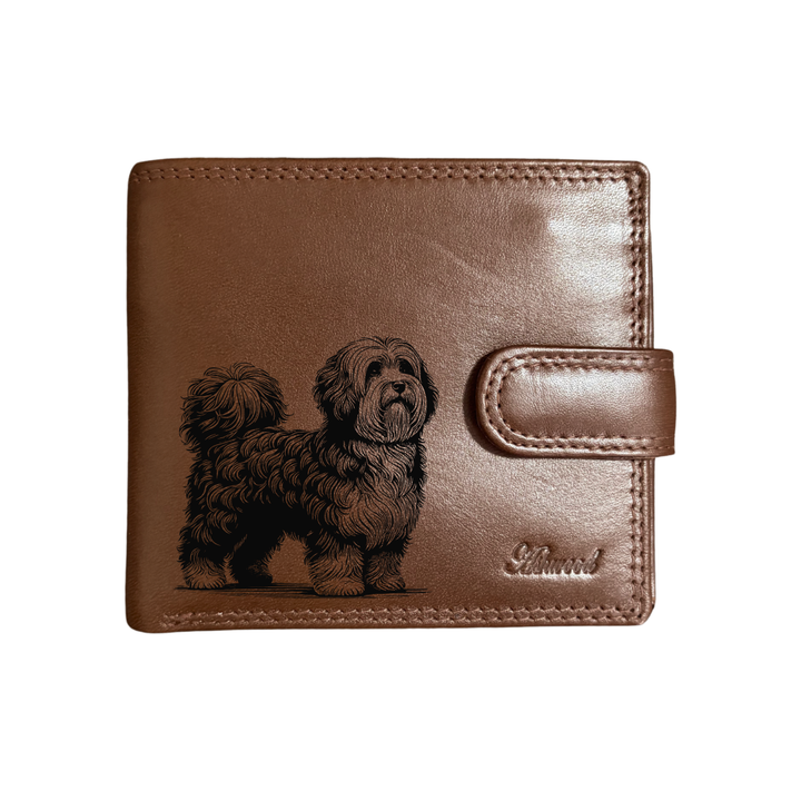 Personalised Havanese Standing Engraved Dark Tan Genuine Leather Wallet
