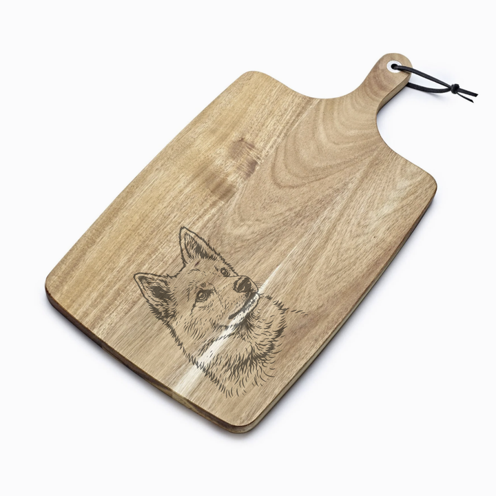 Personalised Finnish Spitz Face Engraved Acacia Serving Board