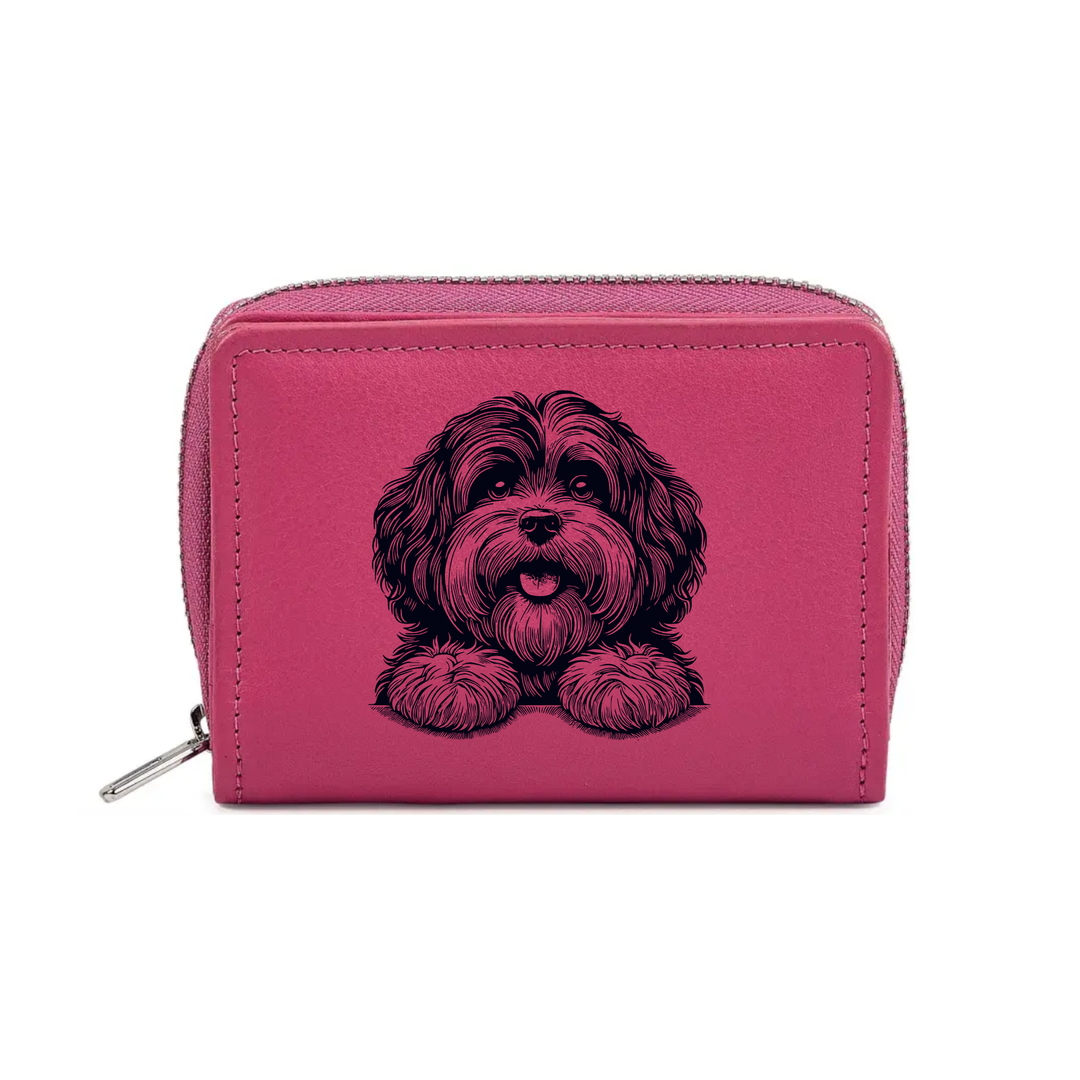 Havanese Paws Engraved Small Leather Purse (Green/Pink/Blue/Red)