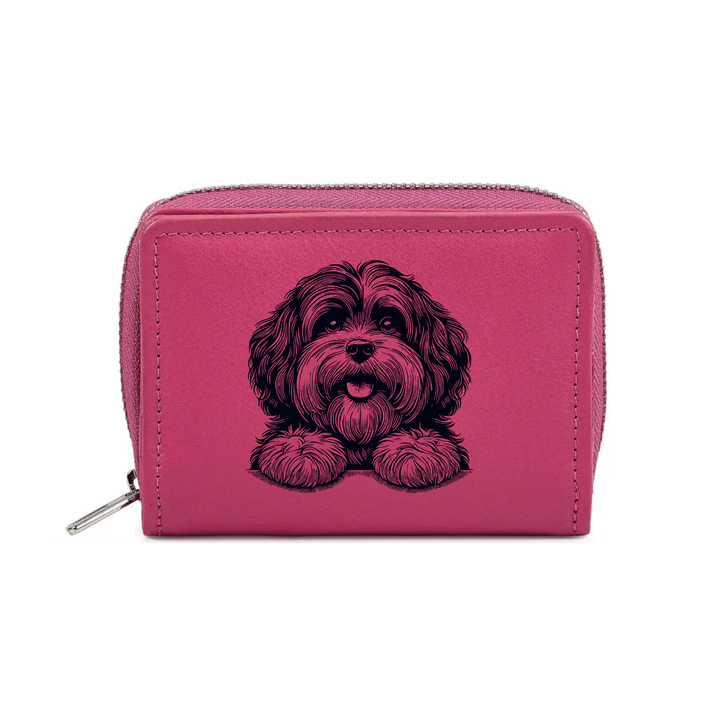 Havanese Paws Engraved Small Leather Purse (Green/Pink/Blue/Red)