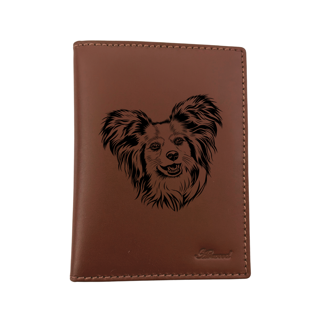 Papillon Face Engraved Leather Passport Cover