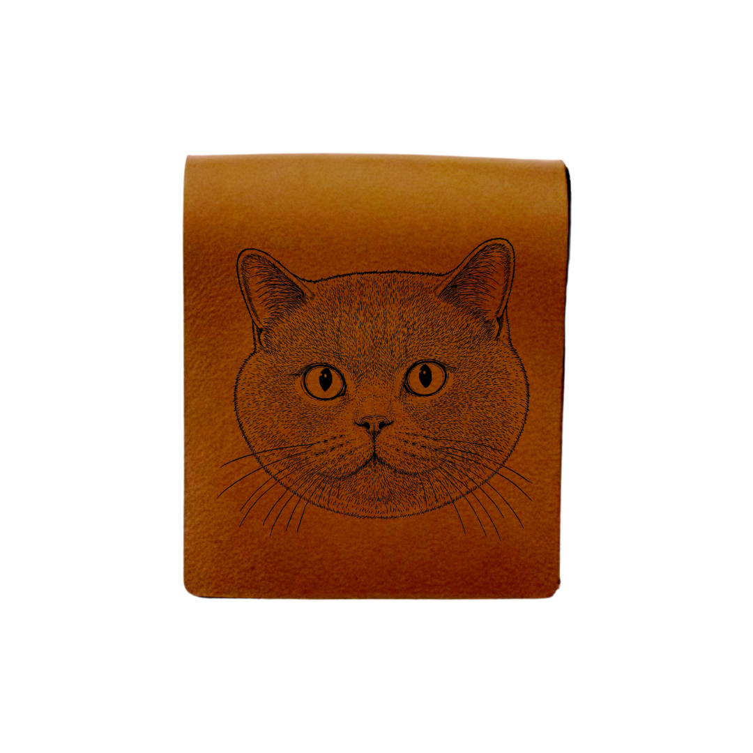 British Shorthair Cat Engraved Genuine Leather Magnetic Bookmark