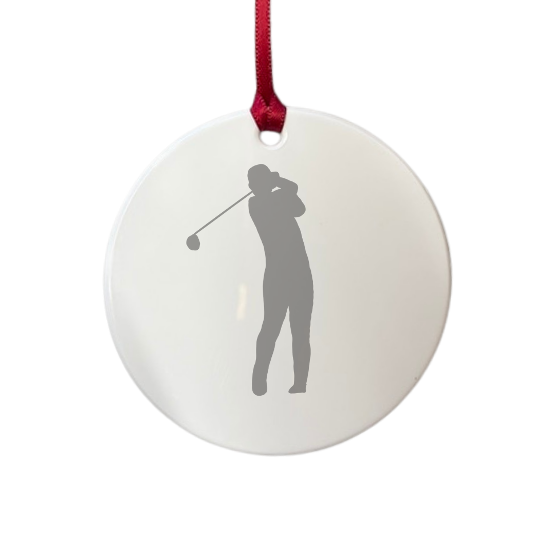 Personalised Male Golf Player Sports Silhouette Engraved White Acrylic Decoration