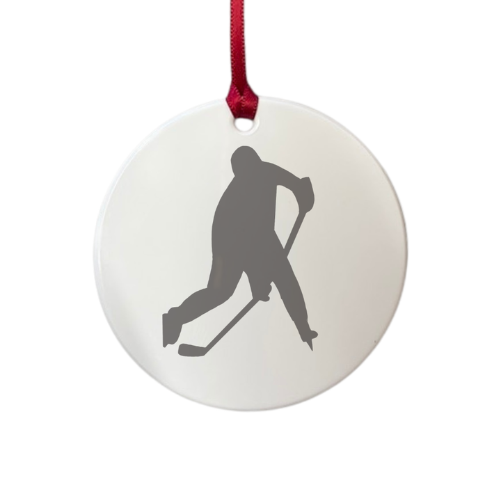 Personalised Ice Hockey Player Sports Silhouette Engraved White Acrylic Decoration