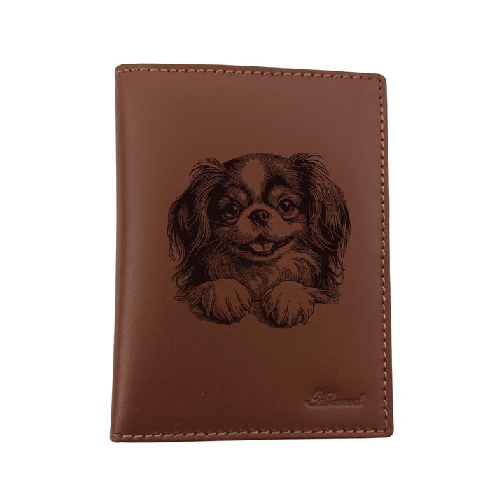 Japanese Chin Paws Engraved Leather Passport Cover
