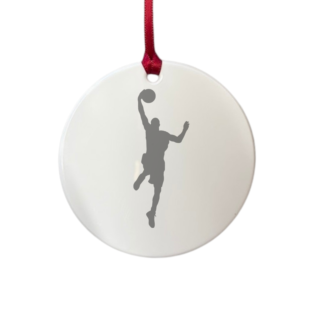 Personalised Male Basketball Player Sports Silhouette Engraved White Acrylic Decoration
