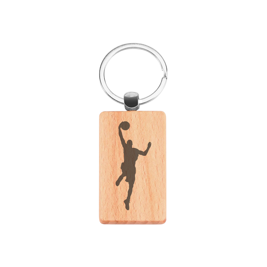 Male Basketball Player Engraved Rectangle Wooden Keyring