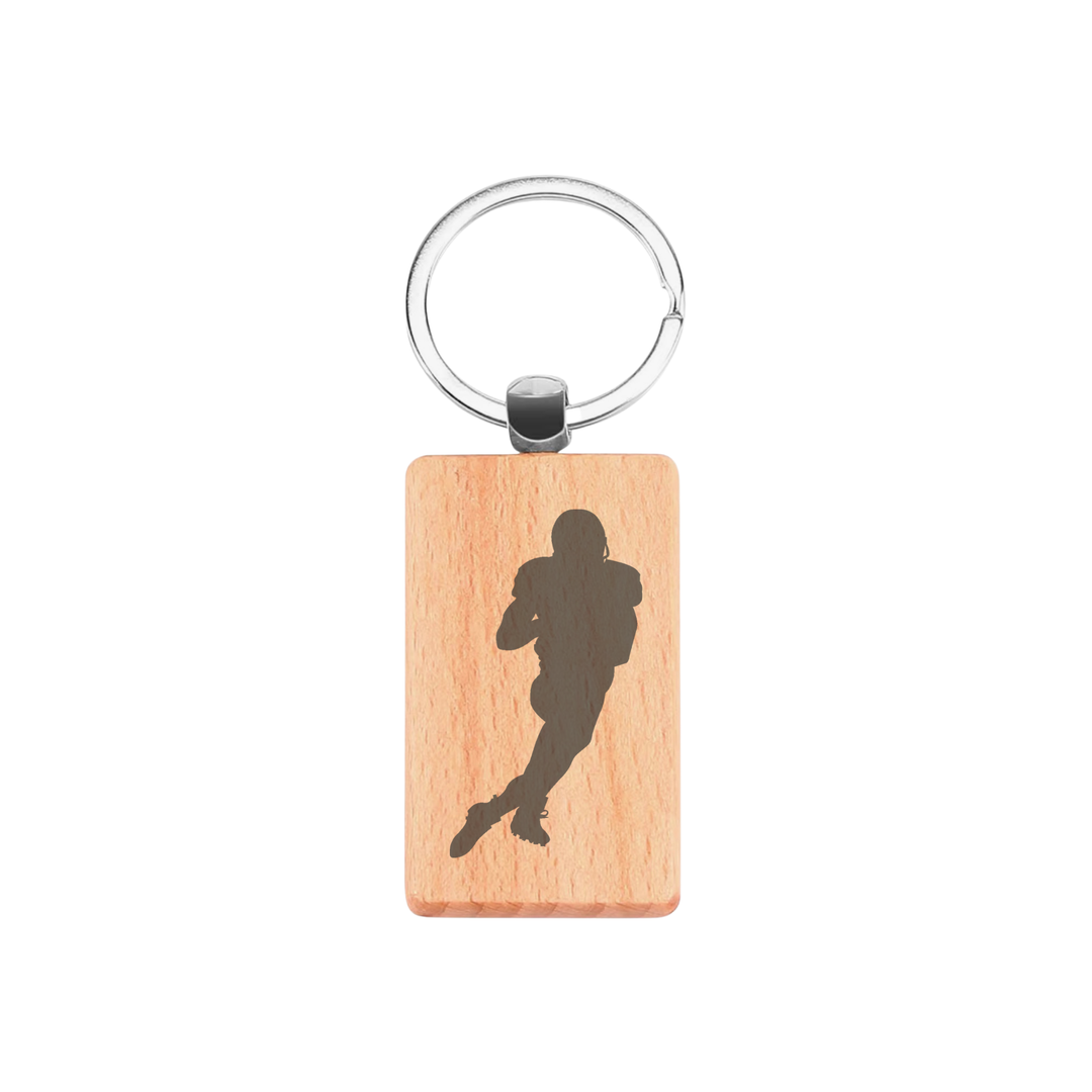 American Football Player Engraved Rectangle Wooden Keyring