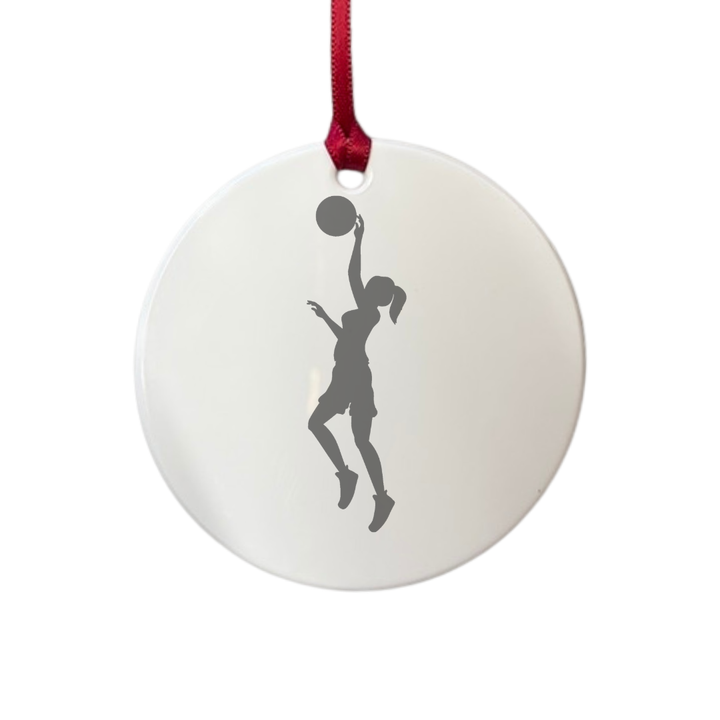 Personalised Female Basketball Player Sports Silhouette Engraved White Acrylic Decoration