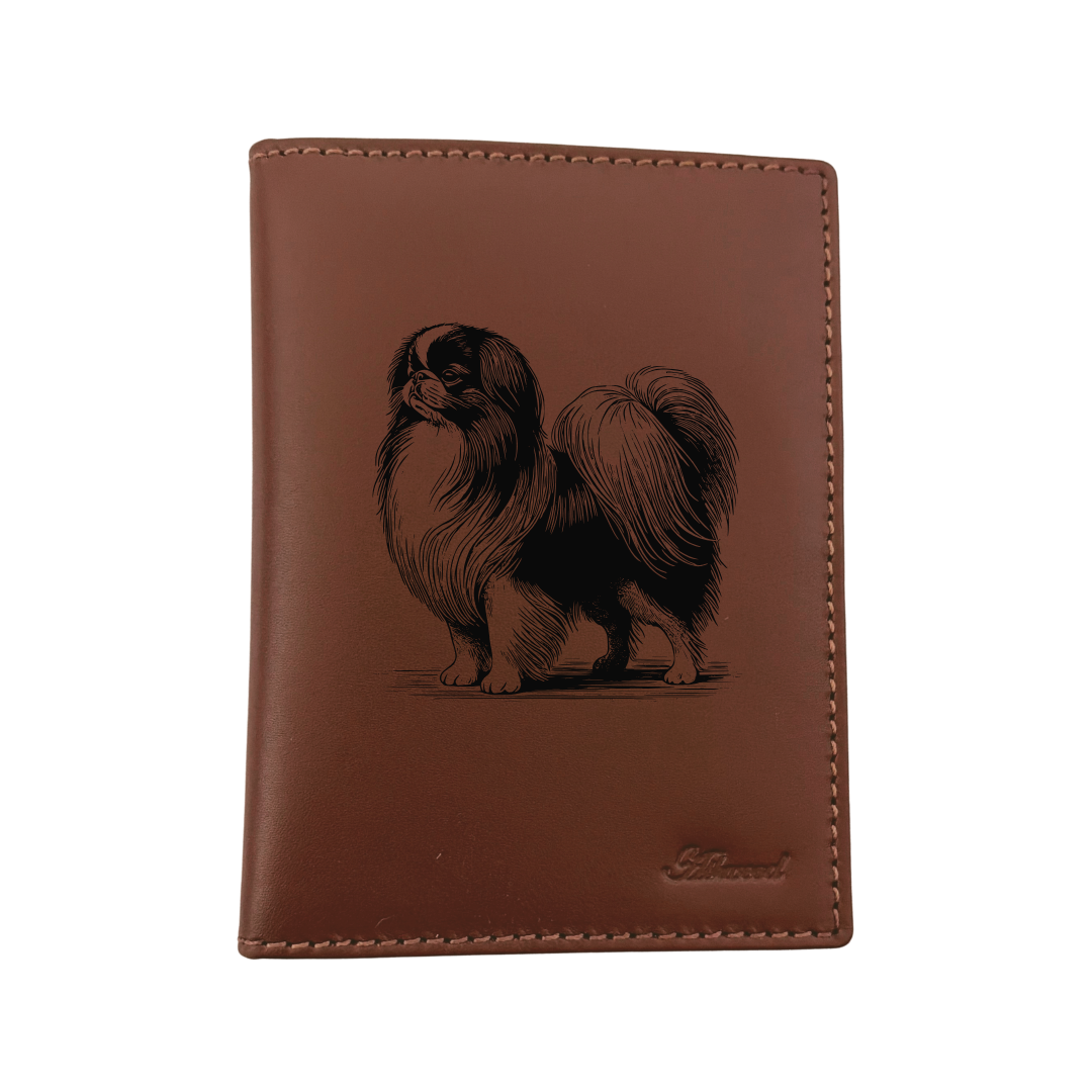 Japanese Chin Standing Engraved Leather Passport Cover