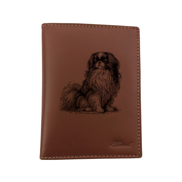Japanese Chin Sitting Engraved Leather Passport Cover
