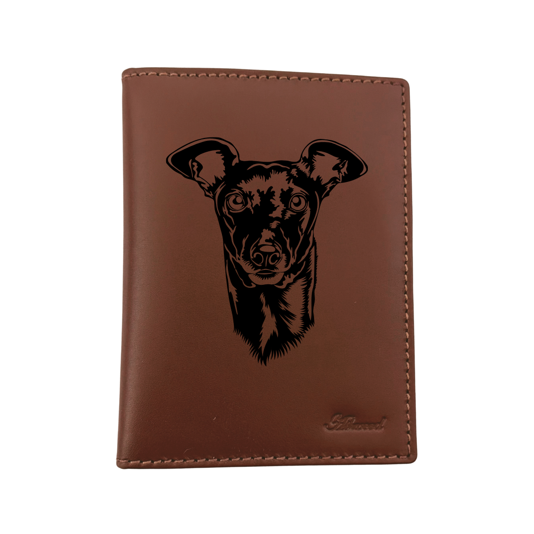 Italian Greyhound Face Engraved Leather Passport Cover