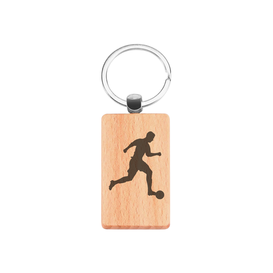 Male Football Player Engraved Rectangle Wooden Keyring