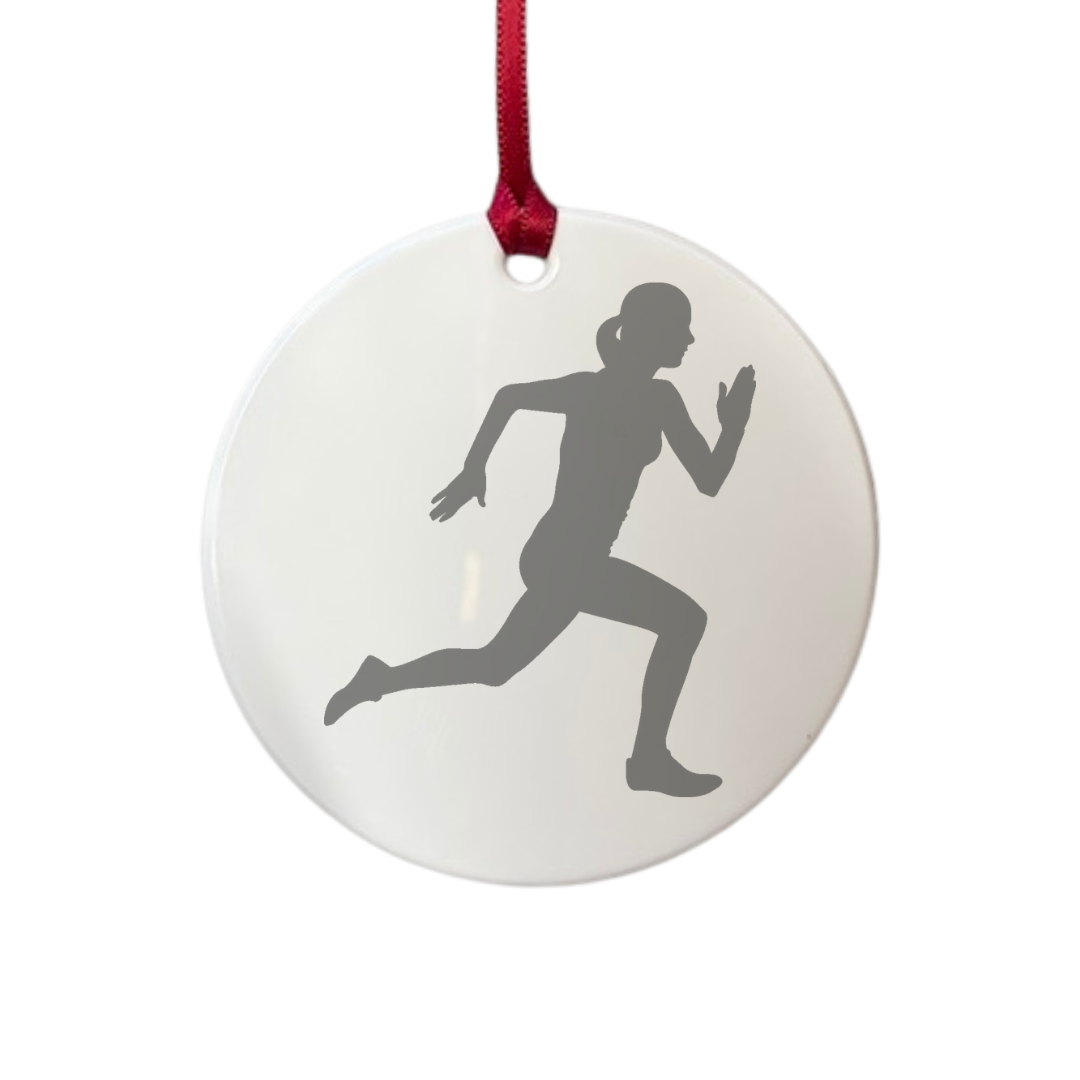 Personalised Female Runner Sports Silhouette Engraved White Acrylic Decoration
