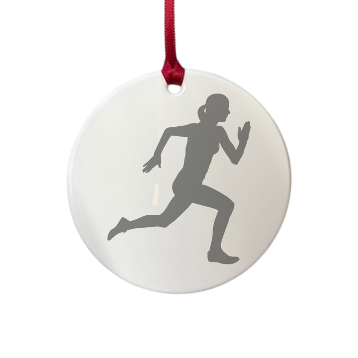 Personalised Female Runner Sports Silhouette Engraved White Acrylic Decoration