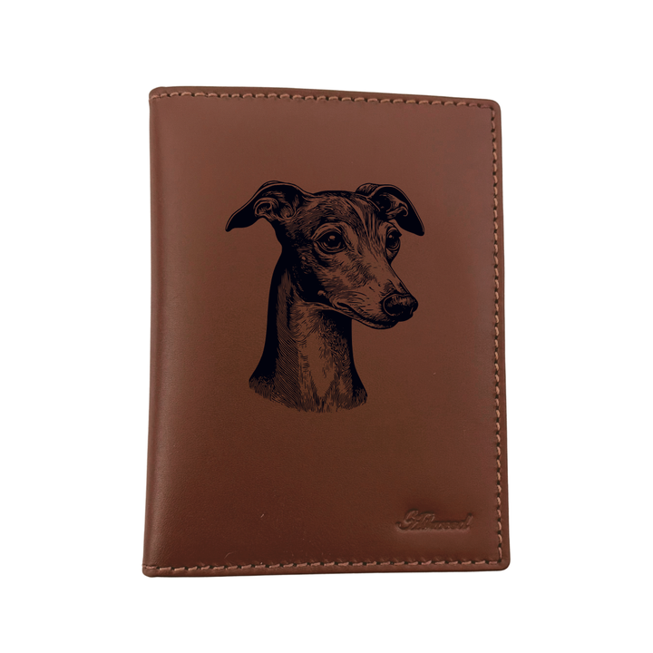 Italian Greyhound SP Face Engraved Leather Passport Cover