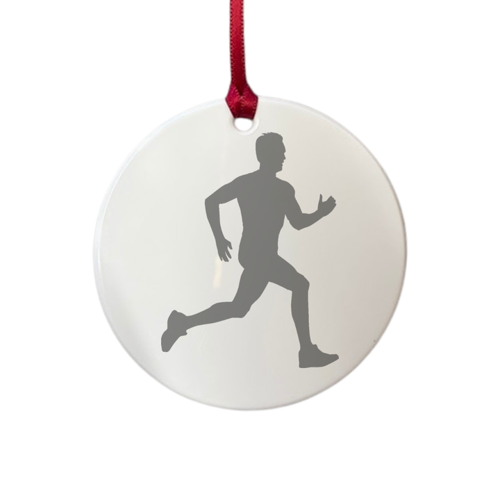 Personalised Male Runner Sports Silhouette Engraved White Acrylic Decoration