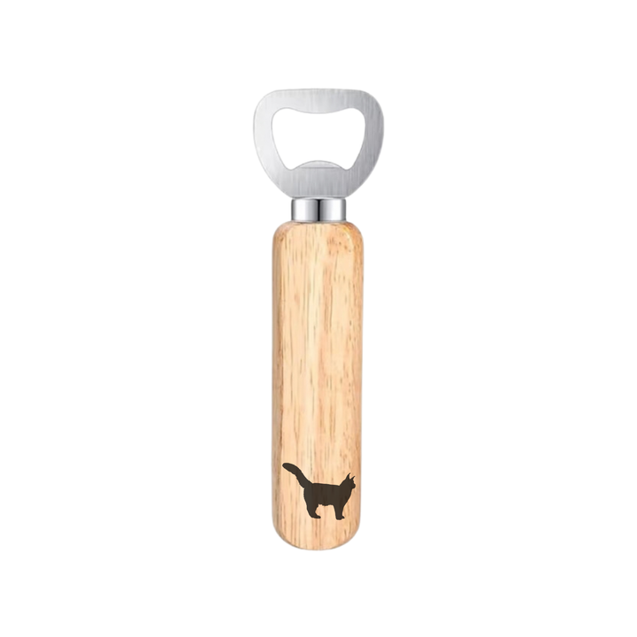 Maine Coon Cat Silhouette Engraved Wooden Bottle Opener