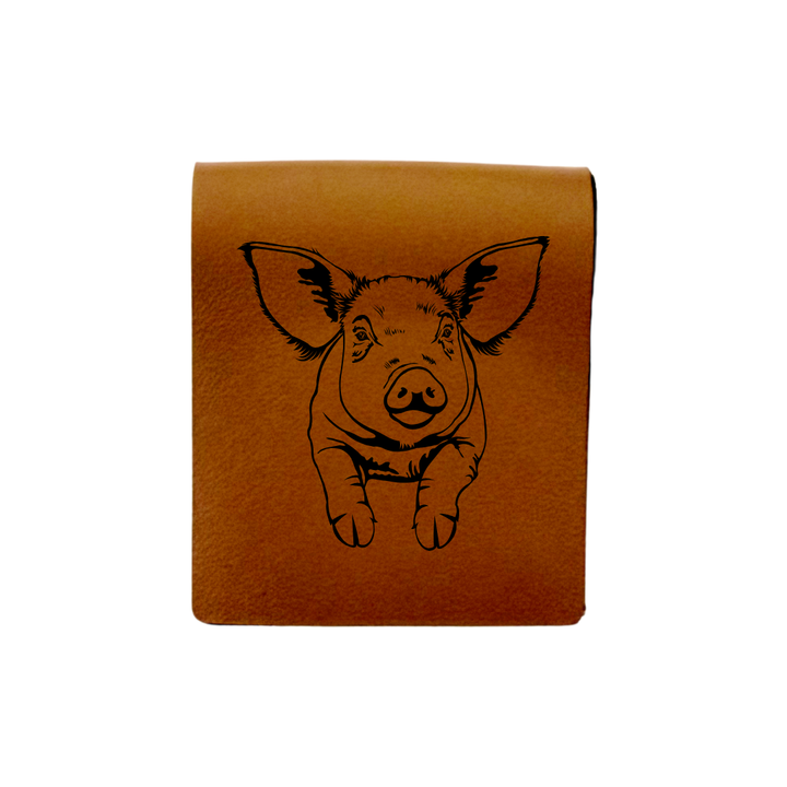 Pig Engraved Genuine Leather Magnetic Bookmark
