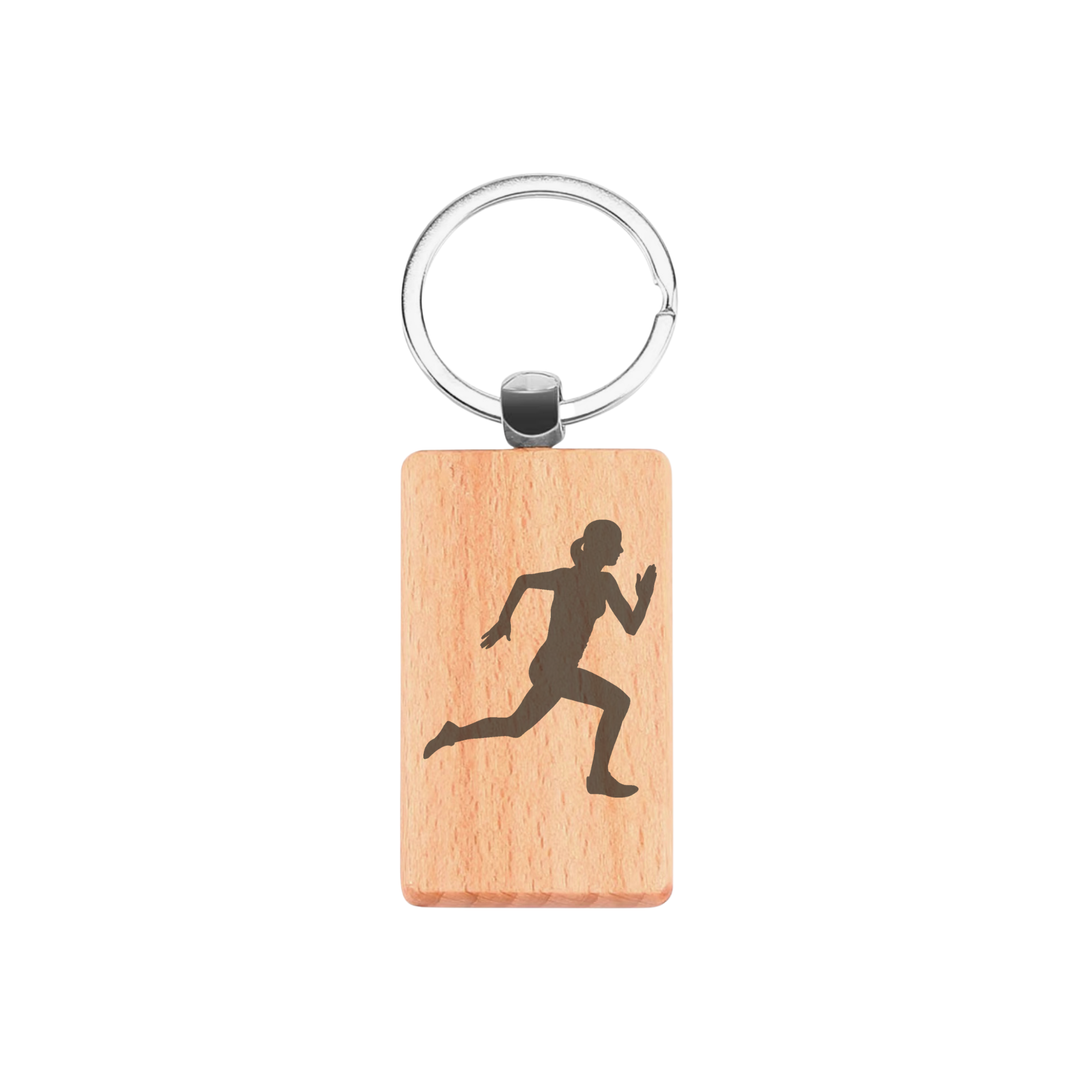 Female Runner Engraved Rectangle Wooden Keyring