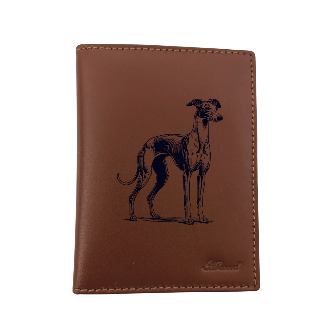 Italian Greyhound Standing Engraved Leather Passport Cover