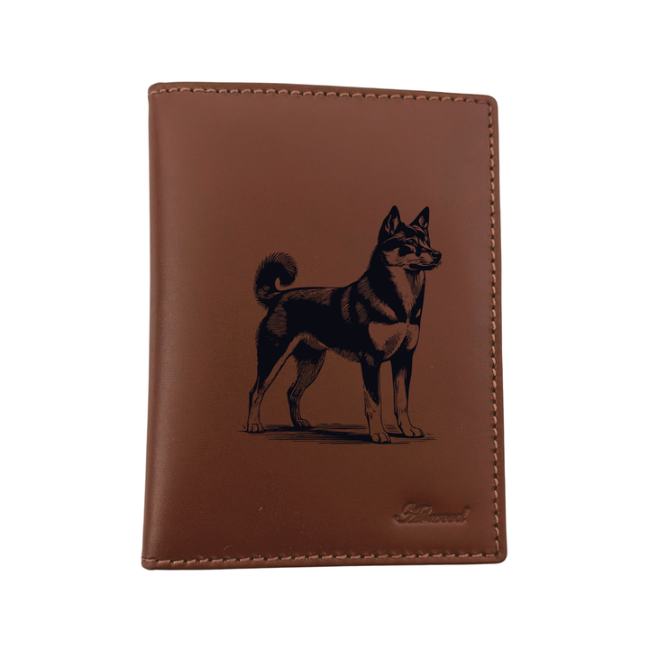 Canaan Dog Engraved Leather Passport Cover