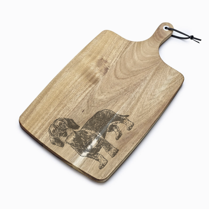 Personalised Wirehair Dachshund Standing Engraved Acacia Serving Board