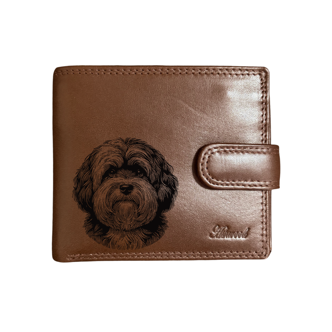 Personalised Havanese Face Engraved Dark Tan Genuine Leather Wallet