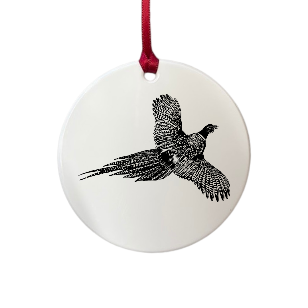 Personalised Pheasant Engraved White Acrylic Decoration